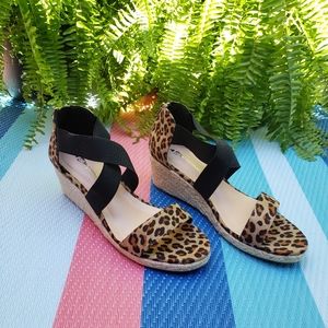 Jolimall Rope Leopard Print Open Toe Wedge Espadrille Size 10